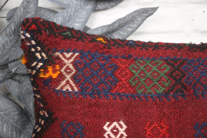 Pillow Cover, Turkish Bench Pillow Case, Pillow for Couch, Turkish Kilim Pillow, Vintage Pillow, 12x24 Red Cushion Case, Accent Throw Cushion Cover - 2