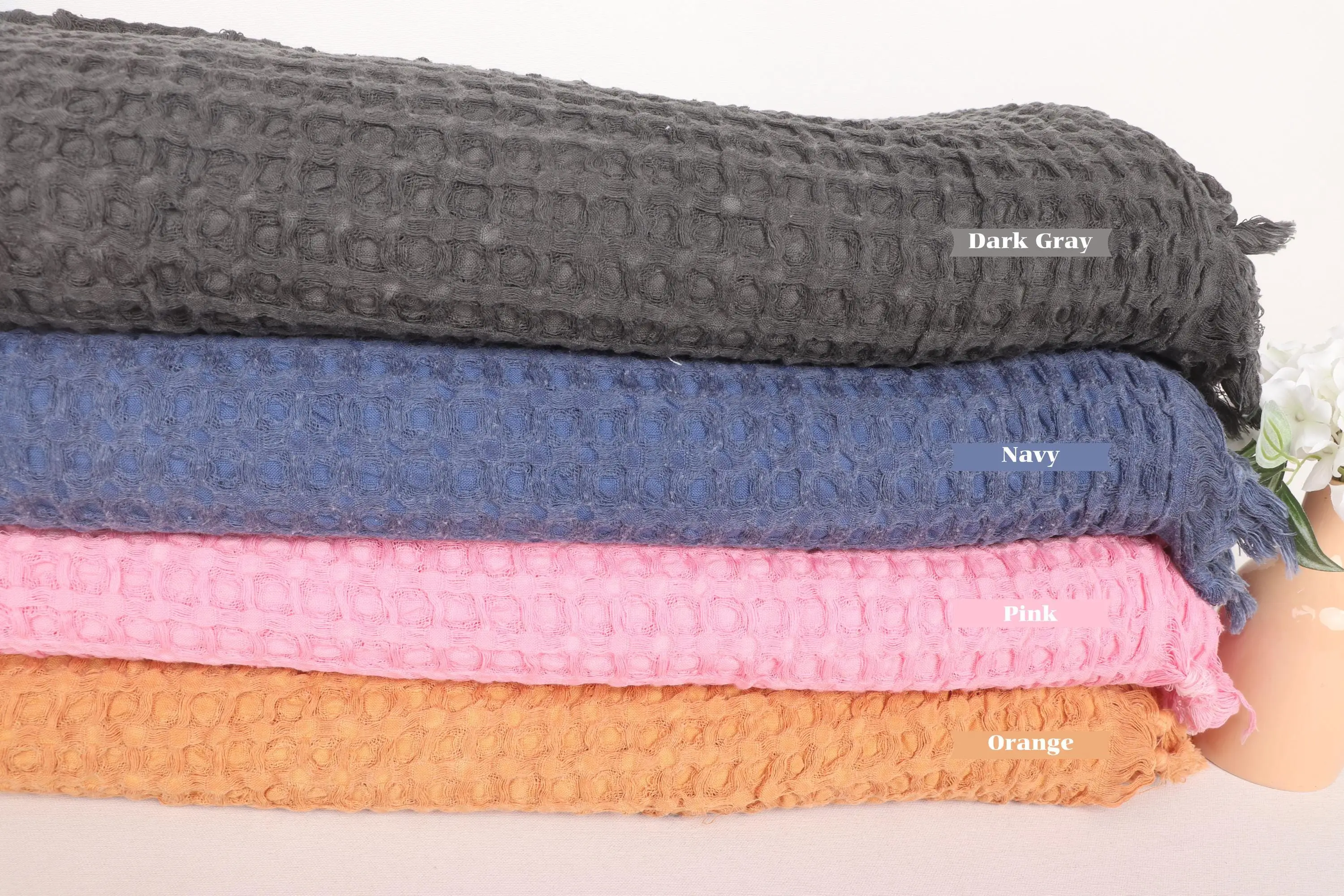 Throw Blanket Waffle Cotton Geometric Twin Size 79x103 Inches - 1
