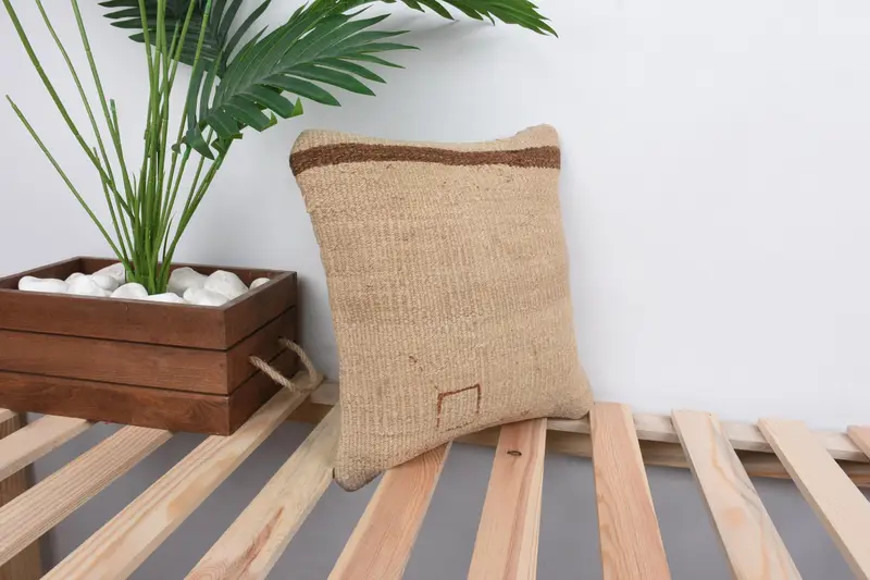 Vintage Kilim Pillow, Home Decor Pillow, Aesthetic Pillow Sham, 12x12 Beige Pillow, Cushion Case, Vintage Pillow, Handmade Throw Pillow Cover - 4