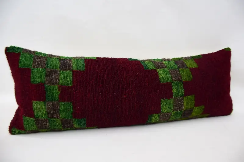 Square Throw Pillow Cover, Vintage Pillow, Kilim Pillow, Cushion Case, 12x36 Red Pillow Case, Vintage Cushion Case, Ethnical Kilim Rug Pillow - 3