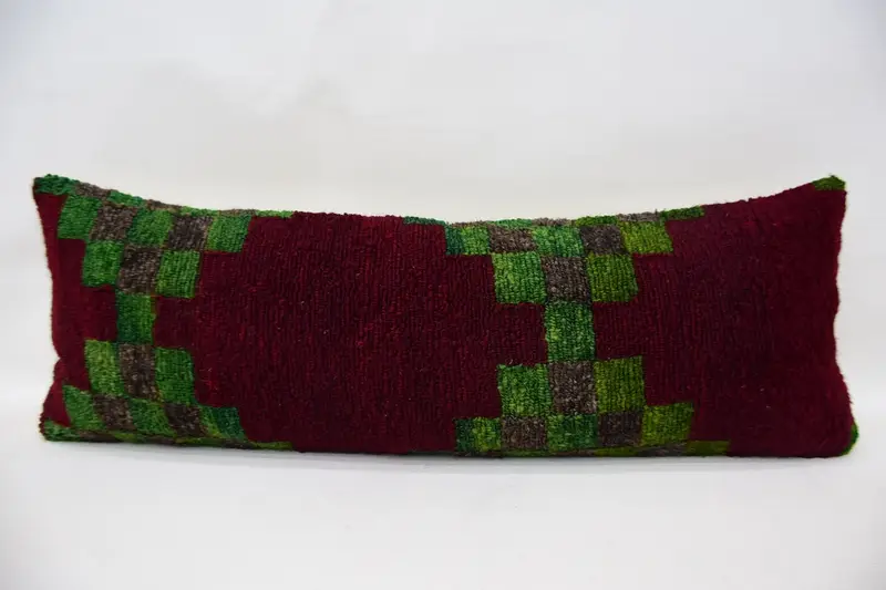 Square Throw Pillow Cover, Vintage Pillow, Kilim Pillow, Cushion Case, 12x36 Red Pillow Case, Vintage Cushion Case, Ethnical Kilim Rug Pillow - 4