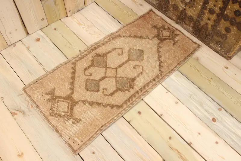Vintage Turkish Rug, 1.6x3.2 ft Small Rug, Brown Gray Rug - 1