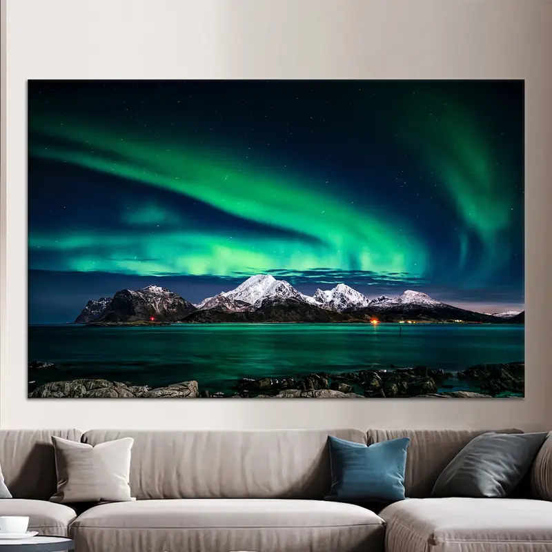 オーロラスカイ風景キャンバス: 家の装飾用のプリントキャンバスアート
