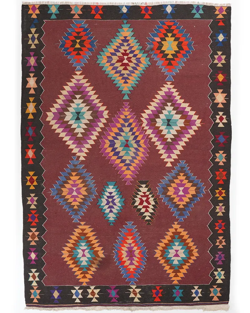 Kırmızı Gökkuşağı Halı, 6,5x9,3 ft Zarif Dekor