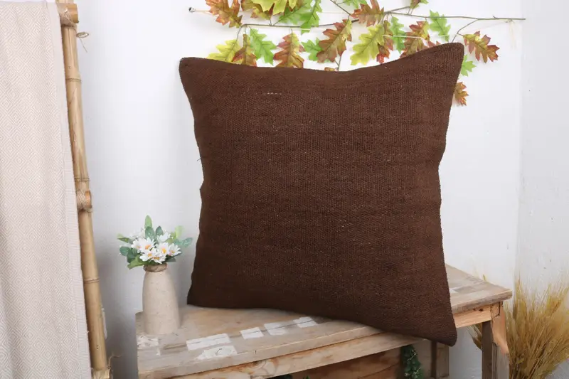 24x24 Brown Pillow Case, Vintage Pillow, Ottoman Pillow Sham, Nomadic Pillow Cover, Pillow for Couch, Pillow Cover, Throw Kilim Pillow - 4