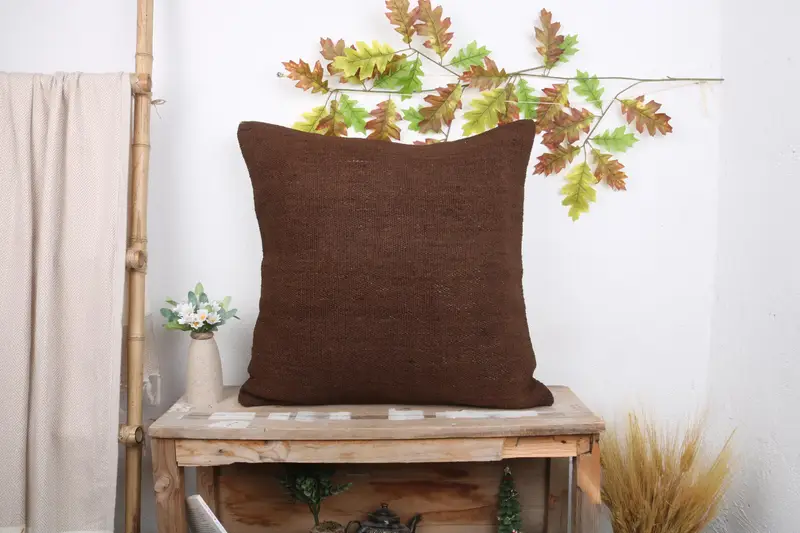 24x24 Brown Pillow Case, Vintage Pillow, Ottoman Pillow Sham, Nomadic Pillow Cover, Pillow for Couch, Pillow Cover, Throw Kilim Pillow - 1