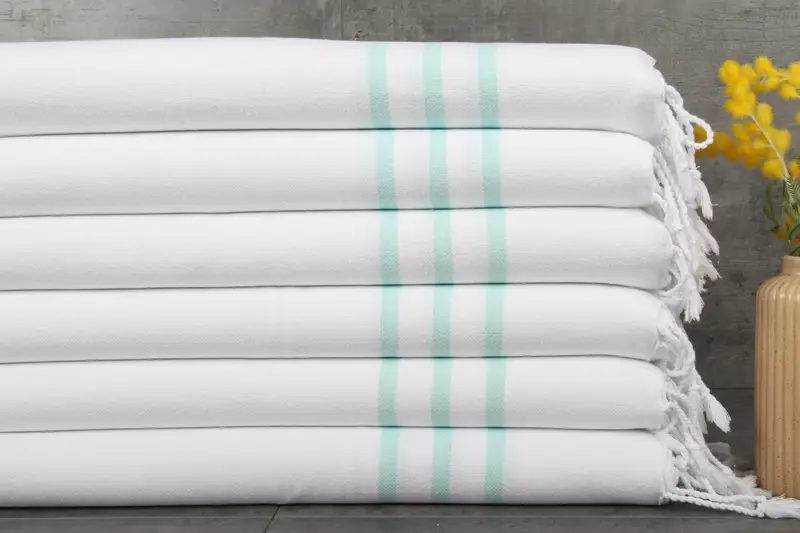 Turkish Towel Mint Striped Peshkir Beige, 24x40 Inches