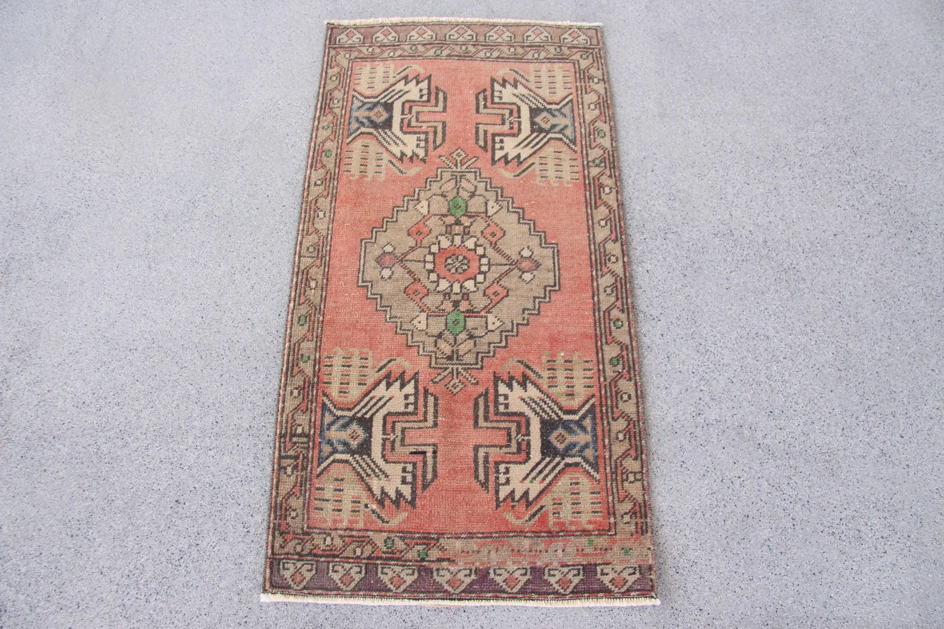 1.7x3.3 ft Vintage Small Rug, Turkish Red Polka dot Rug - 1