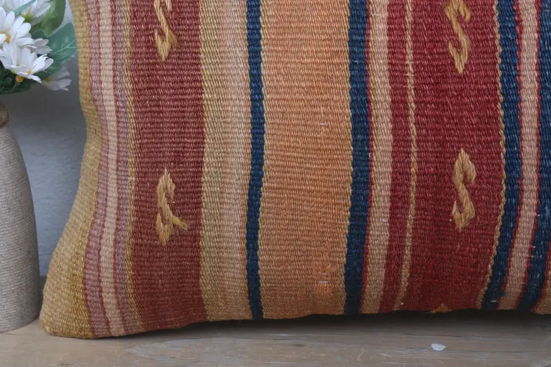 Pillow, Vintage Kilim Throw Pillow, 12x20 Orange Cushion Case, Crochet Pattern Pillow Case, Bolster Throw Pillow, Kilim Pillow, Vintage Kilim Pillow - 3