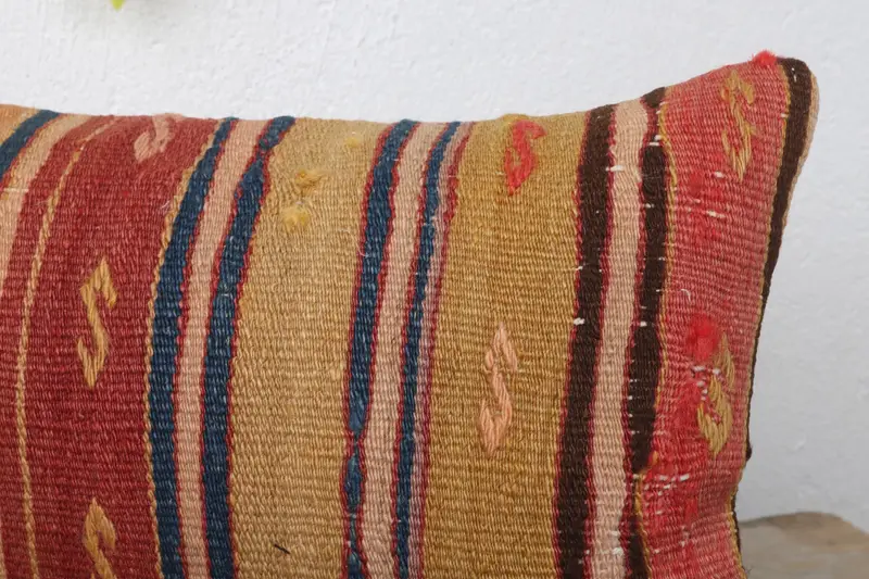 Pillow, Vintage Kilim Throw Pillow, 12x20 Orange Cushion Case, Crochet Pattern Pillow Case, Bolster Throw Pillow, Kilim Pillow, Vintage Kilim Pillow - 5