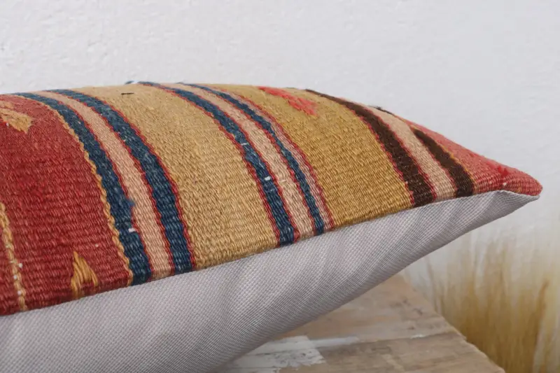 Pillow, Vintage Kilim Throw Pillow, 12x20 Orange Cushion Case, Crochet Pattern Pillow Case, Bolster Throw Pillow, Kilim Pillow, Vintage Kilim Pillow - 6