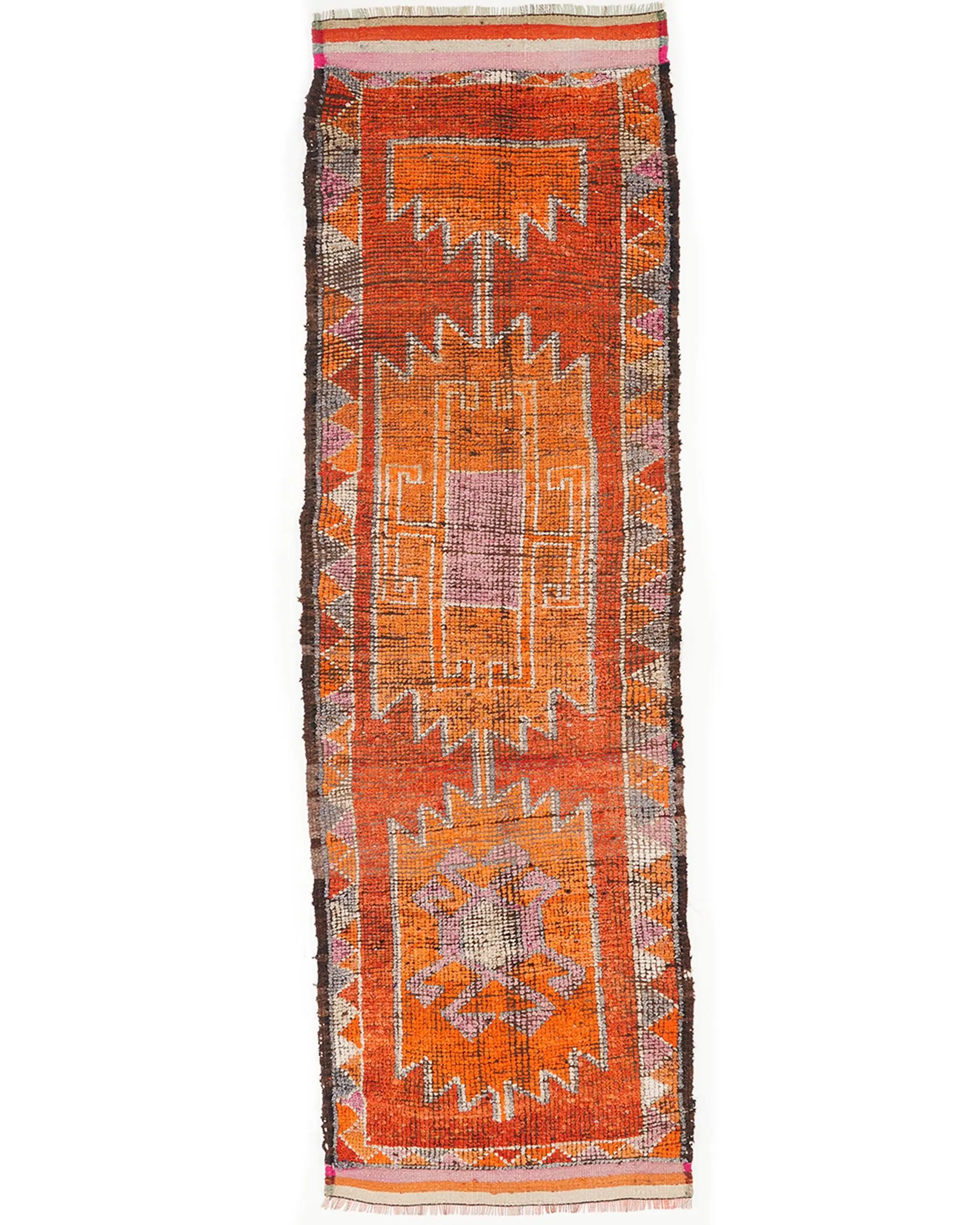 Orange Rug, 2,7x8,8 ft Solid Pattern with Gray Accents - 1