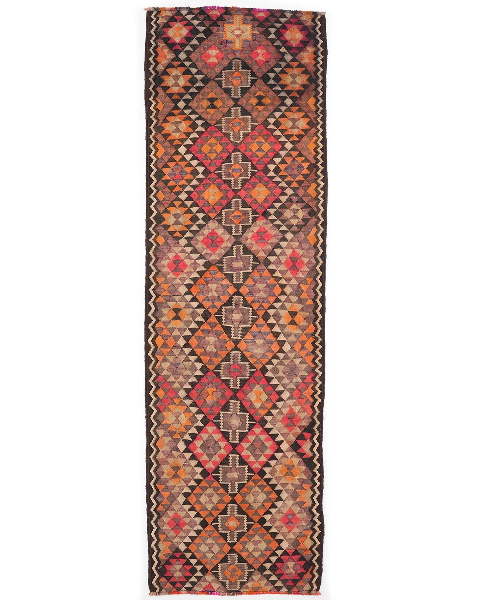 Turkish Vintage Herki Rug 2.9x9.5 ft (88x290 cm), Red Solid Wool Rug - 1