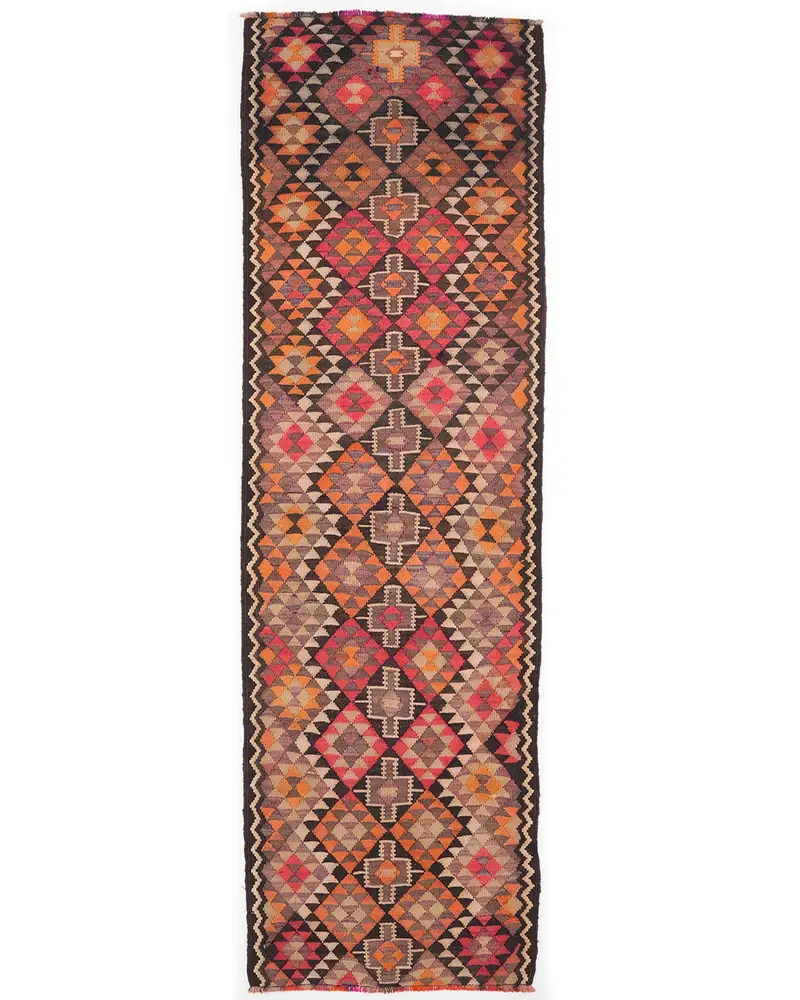 Rosa Teppich mit orangefarbenen Akzenten, 2,9 x 9,5 Fuß großes, einfarbiges Muster