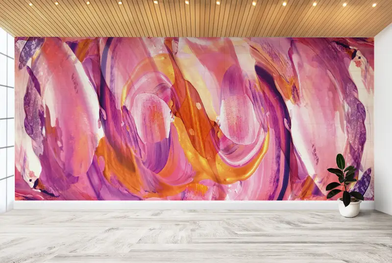 Elegante moderne Tapete: Rosa, Orange, Lila bedrucktes Design