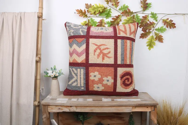 Vintage Pillow, Turkish Pillow, 24x24 Orange Cushion, Pillow, Neutral Throw Pillow Sham, Boho Pillow Sham Cover, Authentic Pillow Case - 1
