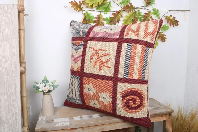 Vintage Pillow, Turkish Pillow, 24x24 Orange Cushion, Pillow, Neutral Throw Pillow Sham, Boho Pillow Sham Cover, Authentic Pillow Case - 4