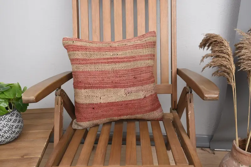 Pillow Sham, 16x16 Red Pillow Case, Turkish Pillow, Ethnic Pillow Cover, Vintage Kilim Throw Pillow, Outdoor Patio Pillow Case, Boho Pillow - 1
