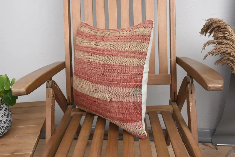Pillow Sham, 16x16 Red Pillow Case, Turkish Pillow, Ethnic Pillow Cover, Vintage Kilim Throw Pillow, Outdoor Patio Pillow Case, Boho Pillow - 3