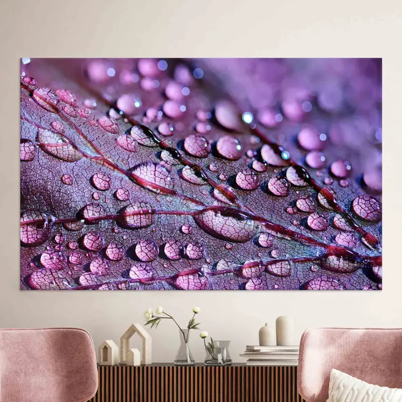 モダンなパープル リーフ キャンバス: トレンディでエレガントなプリント ウォール アート