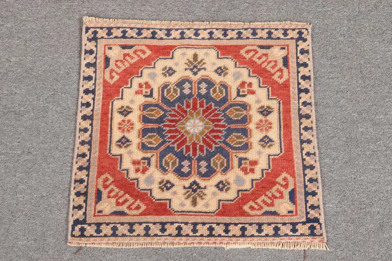 Handmade Red & Blue Persian Rug, 1.6x1.5 ft