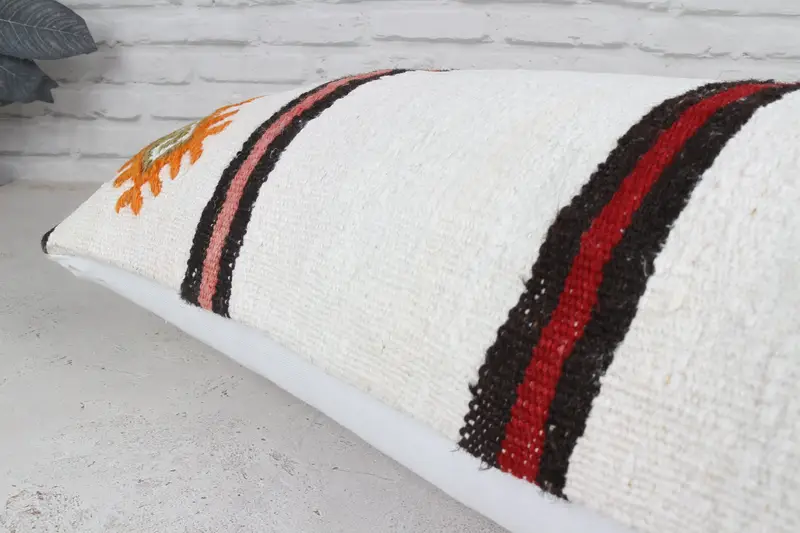 Ikat Pillow Cover, Cushion, 16x48 White Pillow Sham, Kilim Pillow, Nomadic Pillow Sham, Seat Pillow Cover, Vintage Pillow, Gift Pillow - 8