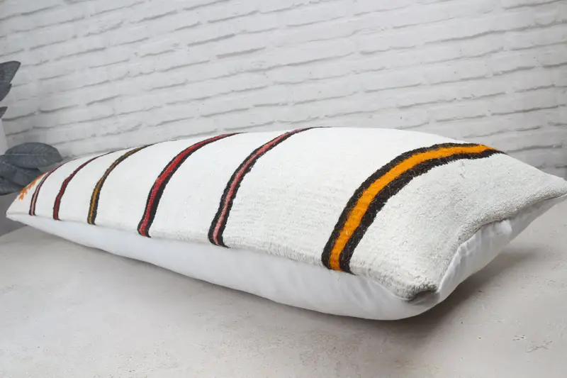 Ikat Pillow Cover, Cushion, 16x48 White Pillow Sham, Kilim Pillow, Nomadic Pillow Sham, Seat Pillow Cover, Vintage Pillow, Gift Pillow - 7