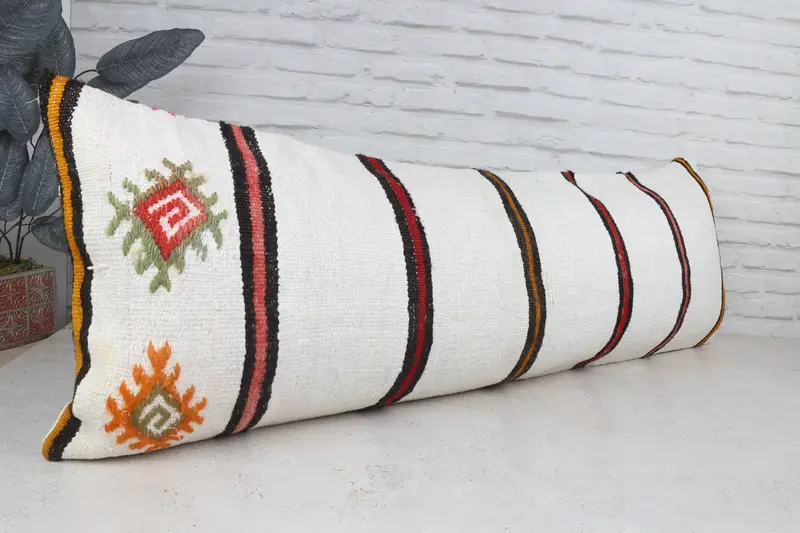 Ikat Pillow Cover, Cushion, 16x48 White Pillow Sham, Kilim Pillow, Nomadic Pillow Sham, Seat Pillow Cover, Vintage Pillow, Gift Pillow - 4