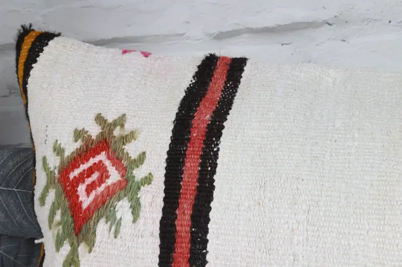 Ikat Pillow Cover, Cushion, 16x48 White Pillow Sham, Kilim Pillow, Nomadic Pillow Sham, Seat Pillow Cover, Vintage Pillow, Gift Pillow - 2