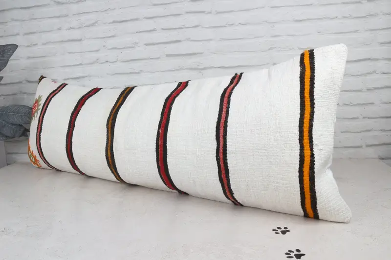 Ikat Pillow Cover, Cushion, 16x48 White Pillow Sham, Kilim Pillow, Nomadic Pillow Sham, Seat Pillow Cover, Vintage Pillow, Gift Pillow - 5