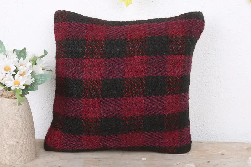 Handmade Kilim Cushion, Sofa Cushion Cover, Turkish Kilim Pillow, Pillow for Couch, Traditional Pillow Case, Pillow Cover, 12x12 Red Cushion Case - 2
