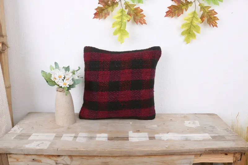 Handmade Kilim Cushion, Sofa Cushion Cover, Turkish Kilim Pillow, Pillow for Couch, Traditional Pillow Case, Pillow Cover, 12x12 Red Cushion Case - 1