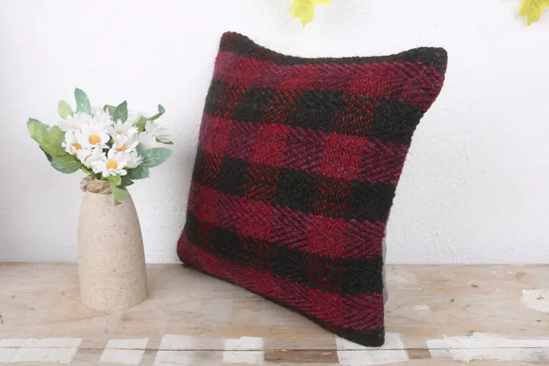 Handmade Kilim Cushion, Sofa Cushion Cover, Turkish Kilim Pillow, Pillow for Couch, Traditional Pillow Case, Pillow Cover, 12x12 Red Cushion Case - 4