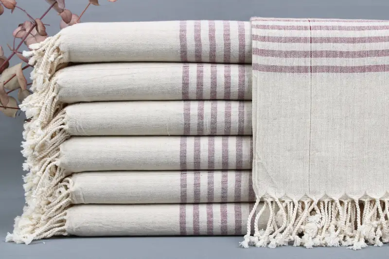 Beach Towel Organic Cotton Striped Beige, 36x67 Inches
