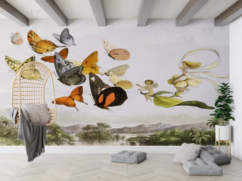 Zarif Kelebek Baskılı Duvar Kağıdı: Alanınızı Doğayla Dönüştürün