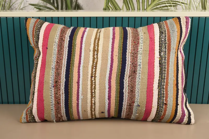Vintage Striped Euro Sham, Wool Gift 40x60 cm Purple Pillow - 1