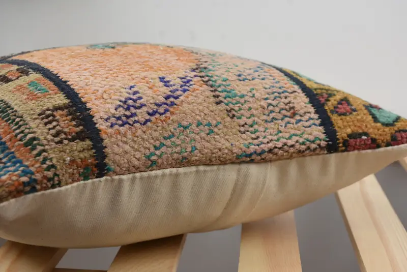14x14 Orange Pillow Cover, Ethnical Kilim Rug Pillow, Kilim Pillow Cover, Pillow Sham, Hippie Throw Pillow, Interior Designer Pillow - 5