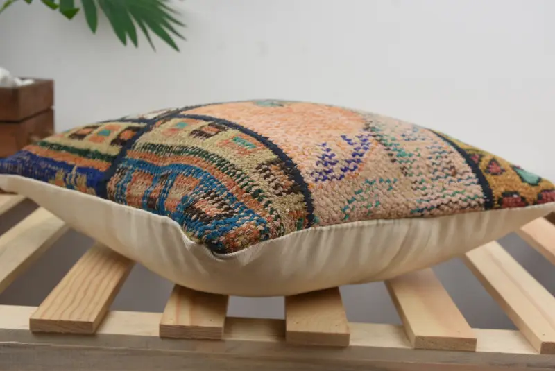 14x14 Orange Pillow Cover, Ethnical Kilim Rug Pillow, Kilim Pillow Cover, Pillow Sham, Hippie Throw Pillow, Interior Designer Pillow - 4