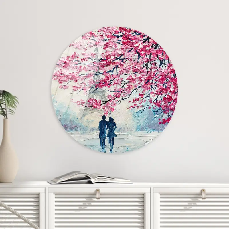 エレガントなピンクの葉エッフェル キャンバス: ロマンチックなバレンタイン ギフト