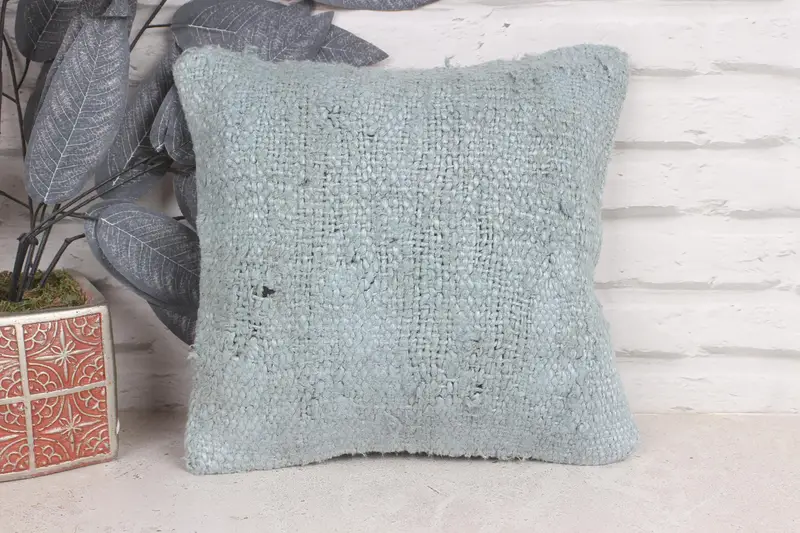 Vintage Kilim Pillow, Cushion Case, Pastel Pillow Sham, Armchair Pillow, 12x12 Blue Pillow, Luxury Pillow Case, Boho Pillow, Kilim Pillow - 1
