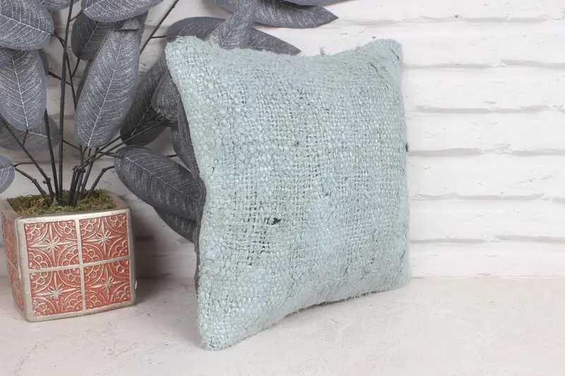Vintage Kilim Pillow, Cushion Case, Pastel Pillow Sham, Armchair Pillow, 12x12 Blue Pillow, Luxury Pillow Case, Boho Pillow, Kilim Pillow - 4