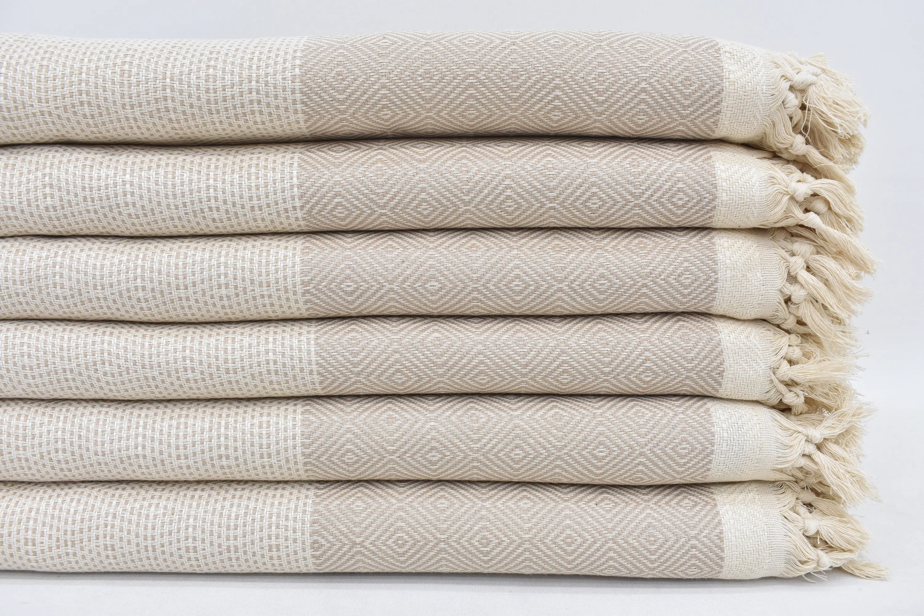 Turkish Brown Geometric Cotton Blanket, 98x79 Inches - 1