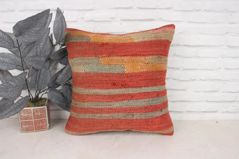Floor Cushion, Lounge Throw Pillow Case, Kilim Pillow, 18x18 Red Cushion Case, Bolster Pillow Sham, Pillow, Antique Pillows, Gift Pillow - 1