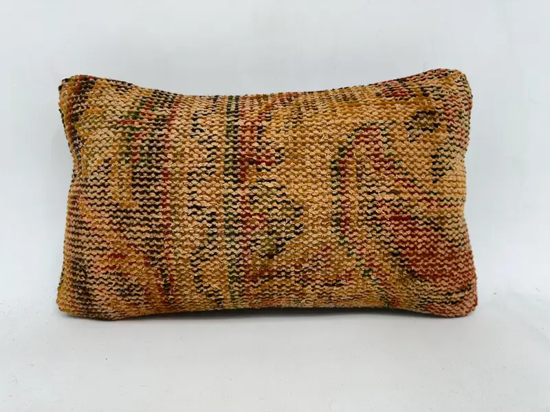 Vintage Kilim Pillow, 12x20 Orange Pillow Cover, Cushion, Authentic Pillow Case, Turkish Kilim Pillow, Aztec Cushion Case, Pillow for Couch - 1