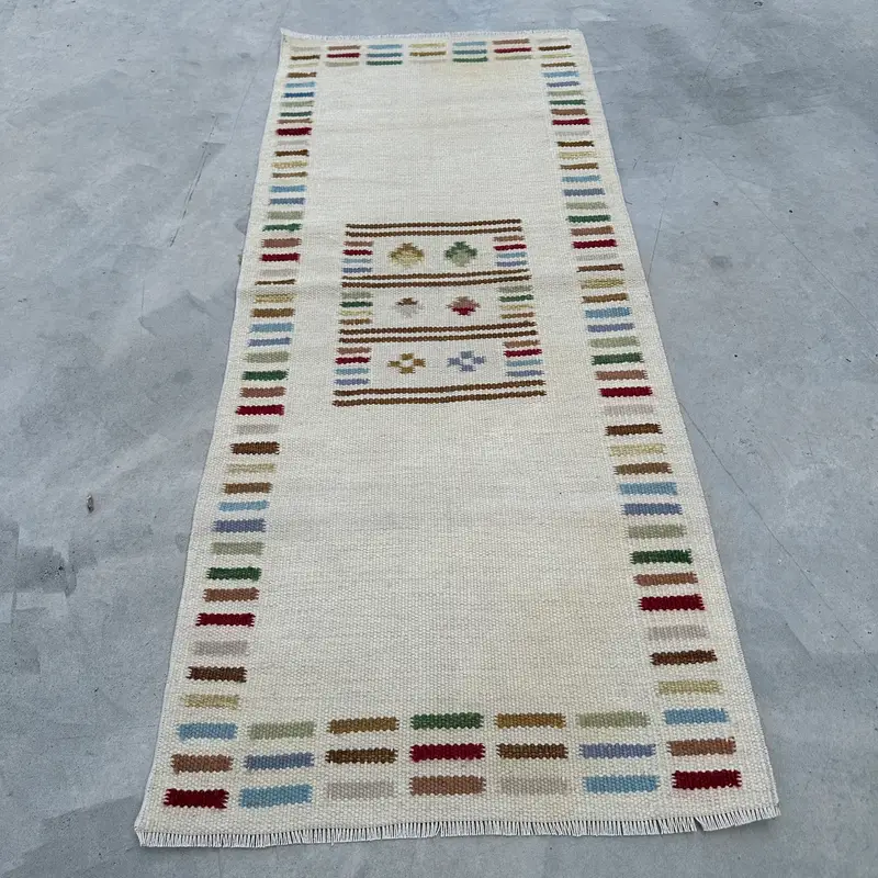 Turkish Vintage Rug, 2.5x5.9 ft Kilim Rug, Beige Small Moroccan Rug - 1