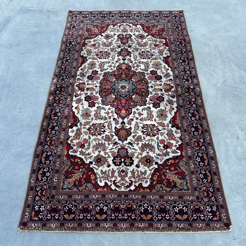 Turkish Vintage Rug 3x5.2 ft (90x160 cm), Oushak Red Blue Moroccan Rug - 1