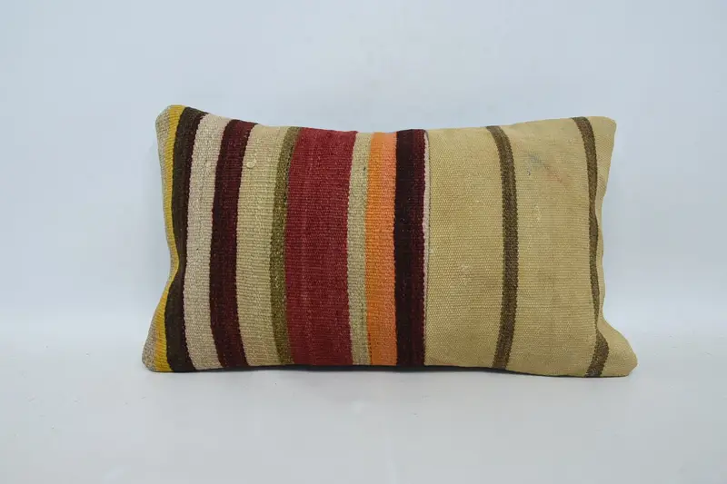 Beige Throw Gift Cushion Cover, 12x20 inch Gift for Her Striped Pillow - 1