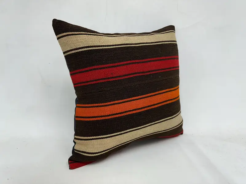 Boho Pillow, Antique Pillows, Pillow Cover, 20x20 Brown Cushion Case, Turkish Kilim Pillow, Morroccon Kilim Cushion Pillow Case - 3