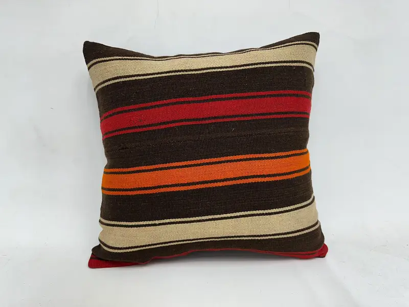 Boho Pillow, Antique Pillows, Pillow Cover, 20x20 Brown Cushion Case, Turkish Kilim Pillow, Morroccon Kilim Cushion Pillow Case - 1