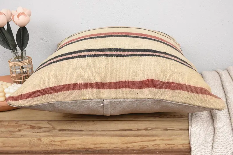 Sofa Pillow Sham, Throw Kilim Pillow, Natural Cushion Cover, Kilim Pillow Cover, Gift Pillow, 24x24 Beige Pillow, Nomadic Pillow Case, Cushion - 5